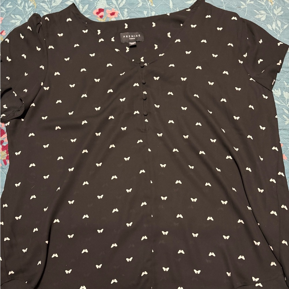 Premise Black and White Butterfly Print Blouse